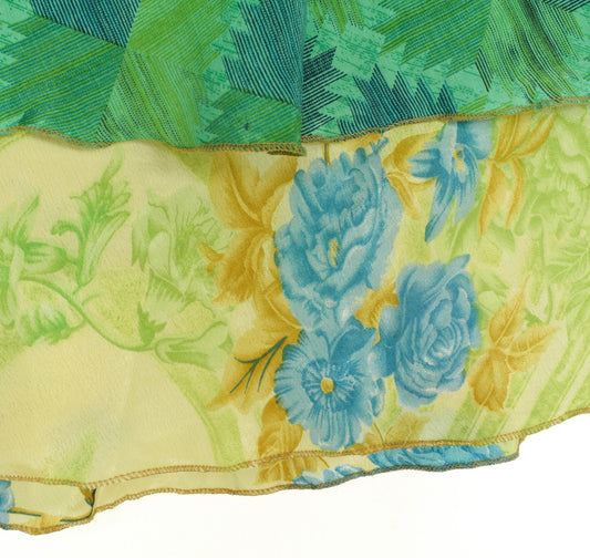 Sushila Vintage Yellow Blue Silk Saree Magic Wrap Reversible Skirt Beach Dress