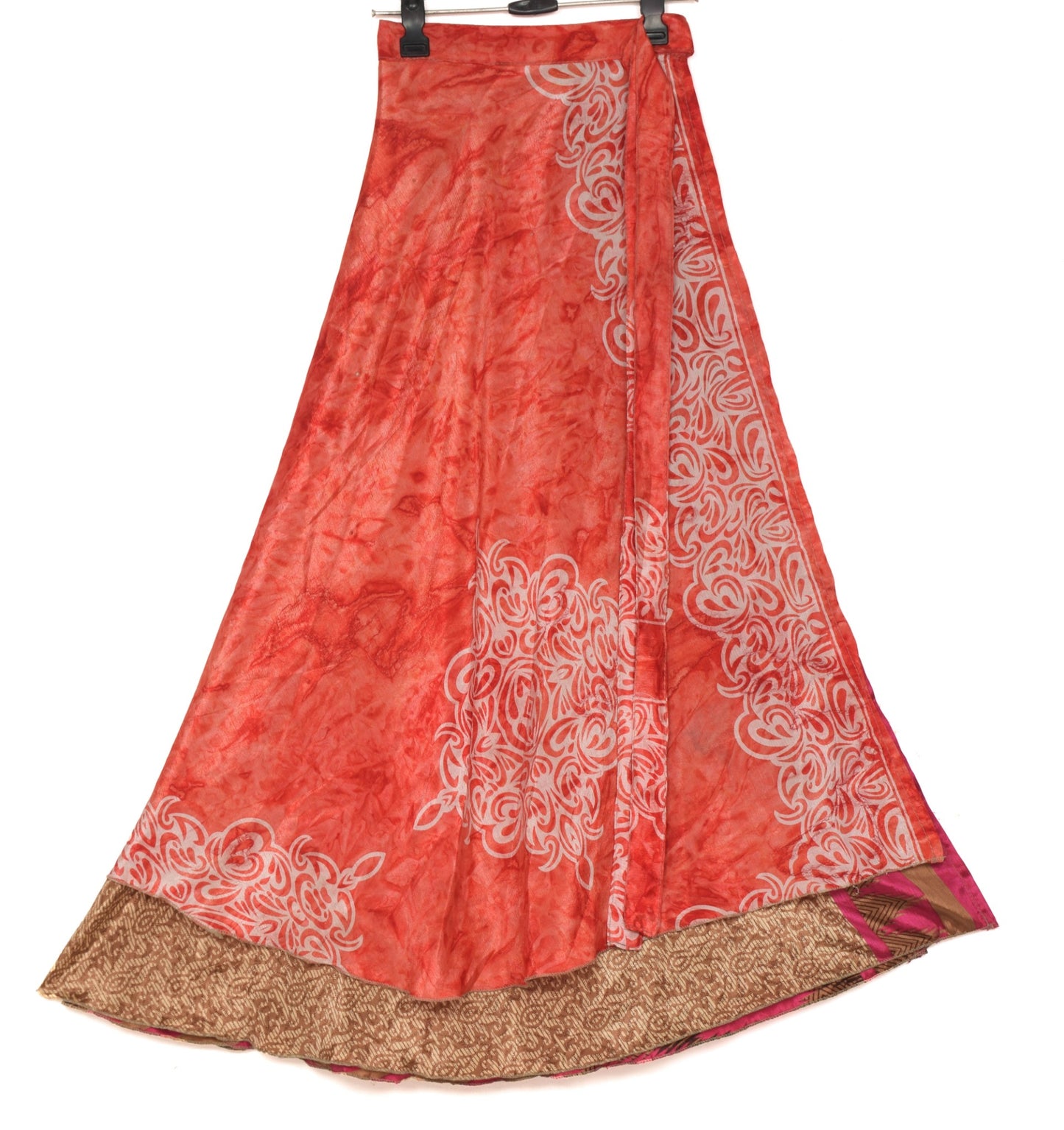 Sushila Vintage Silk Saree Magic Wrap Reversible Skirt Brown Hippie Beach Dress