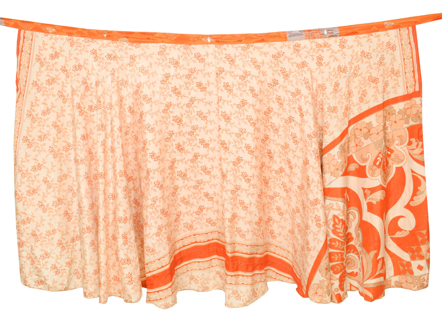 Sushila Vintage Art Silk Saree Orange Magic Wrap Reversible Skirt Beach Dress Hippie