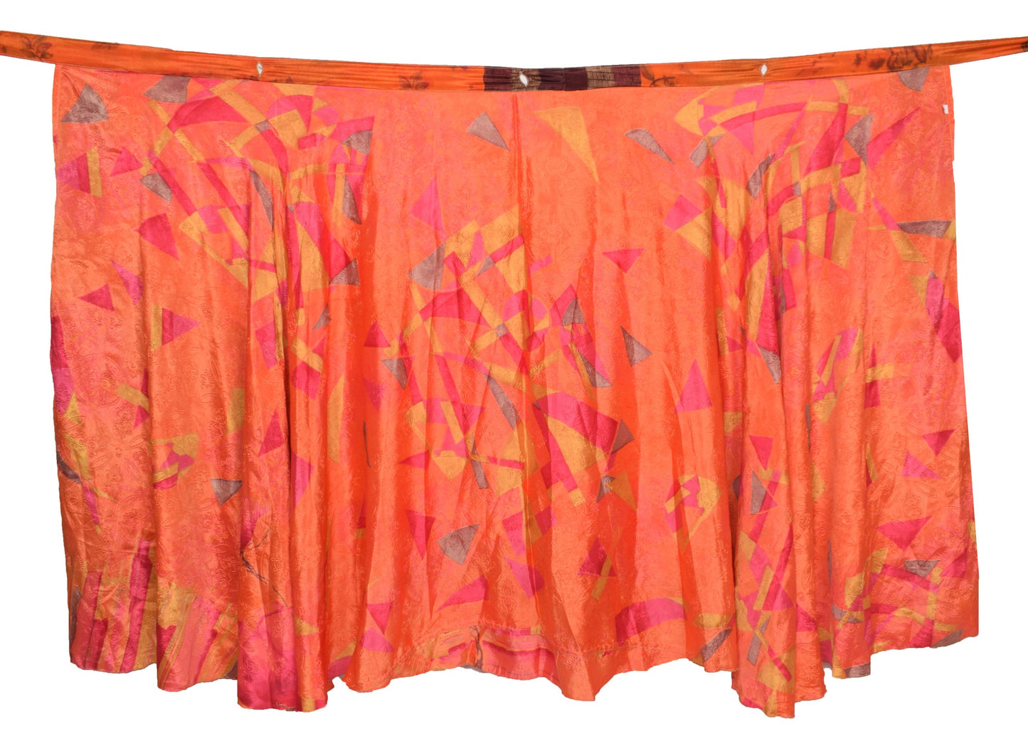 Sushila Vintage Art Silk Saree Magic Wrap Reversible Skirt Beach Dress Orange Boho