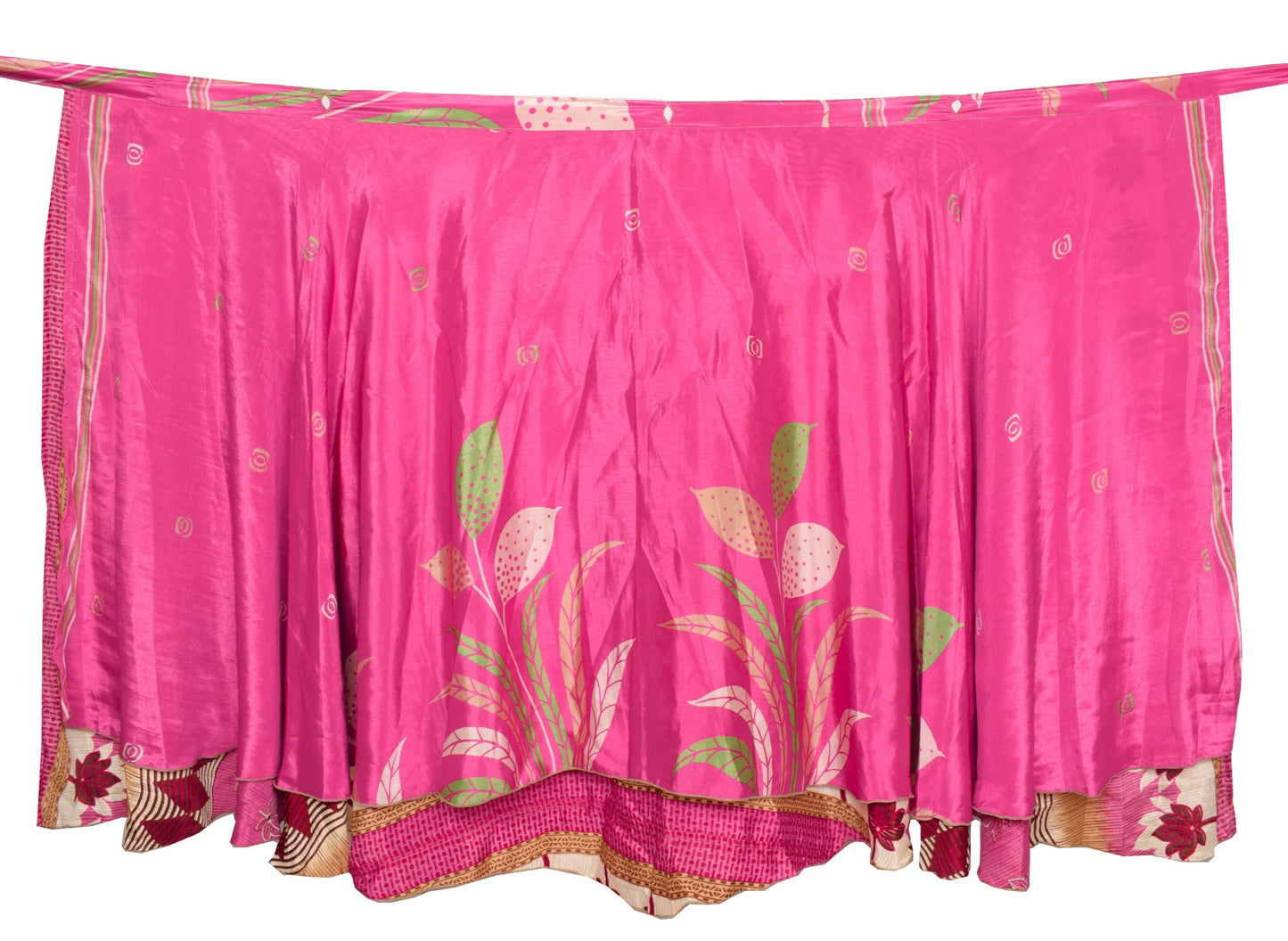 Sushila Vintage Flora Saree Magic Wrap Art Silk Reversible Skirt Pink Beach Dress
