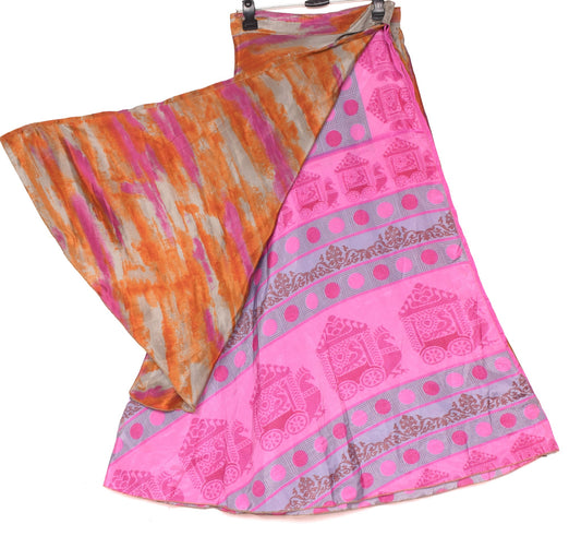 Sushila Vintage Multi-Color Saree Magic Wrap Reversible Skirt Art Silk Beach Dress