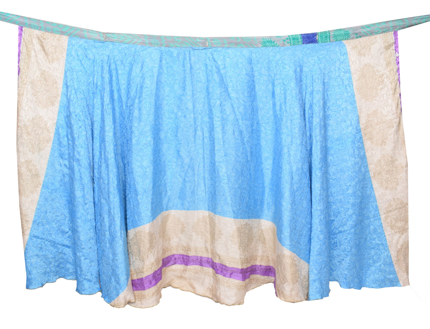 Sushila Vintage Art Silk Saree Gray Magic Wrap Reversible Skirt Floral Beach Dress