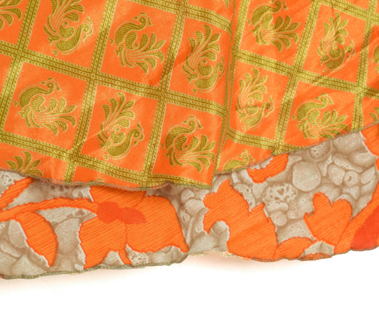 Sushila Vintage Orange Art Silk Saree Magic Wrap Reversible Skirt Beach Dress Hippie