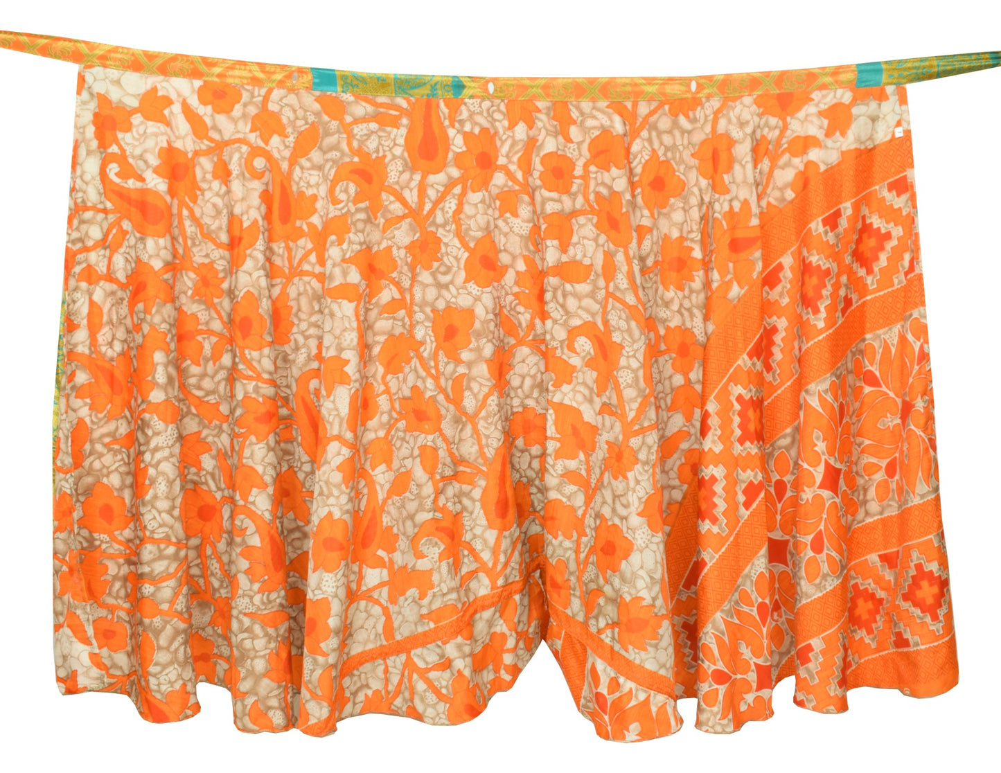 Sushila Vintage Orange Art Silk Saree Magic Wrap Reversible Skirt Beach Dress Hippie