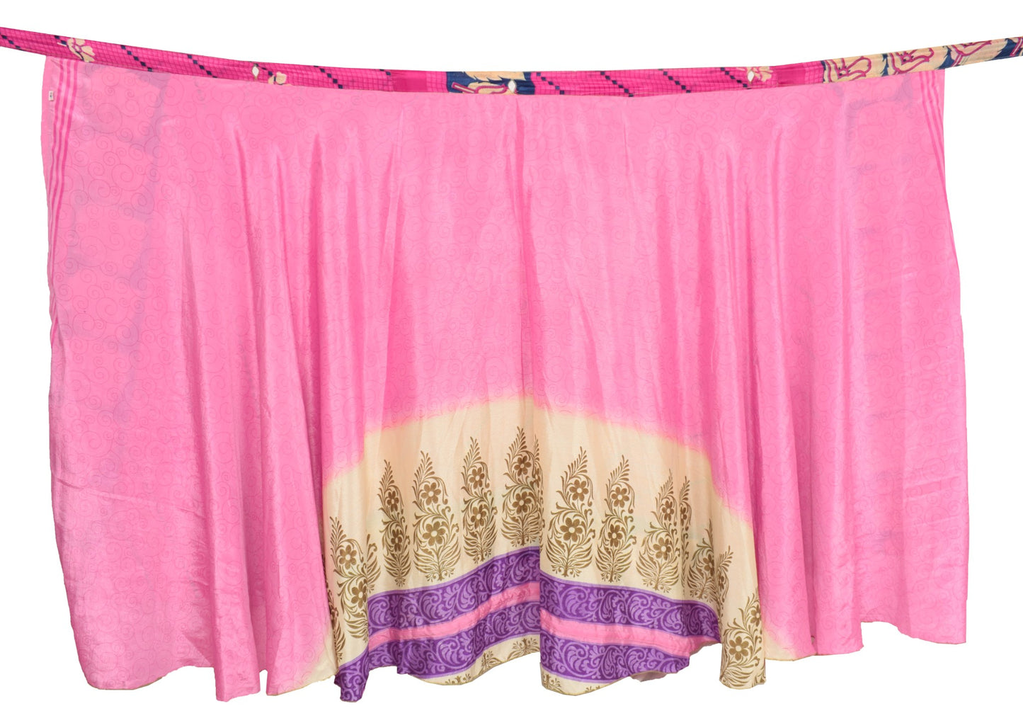 Sushila Vintage Pink Art Silk Saree Magic Wrap Reversible Skirt Beach Dress Hippie