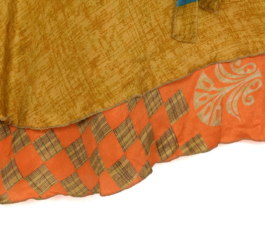 Sushila Vintage Mustard Art Silk Saree Magic Wrap Reversible Skirt Beach Dress Boho