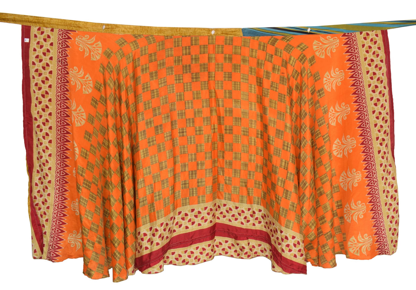 Sushila Vintage Mustard Art Silk Saree Magic Wrap Reversible Skirt Beach Dress Boho