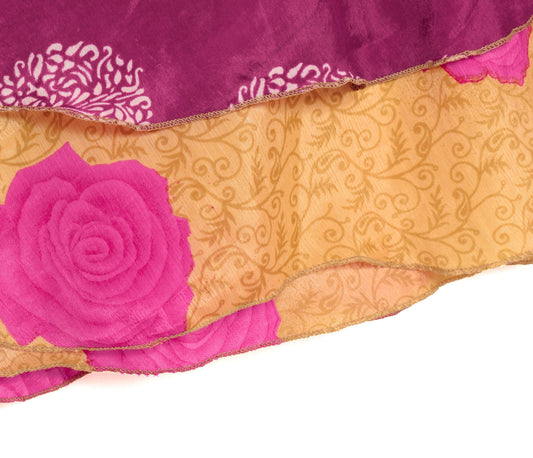 Sushila Vintage Floral Pink Saree Magic Wrap Reversible Art Silk Skirt Beach Dress
