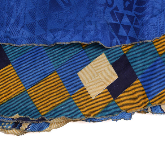 Sushila Vintage Blue Saree Magic Wrap Reversible Skirt Art Silk 2 Layer Beach Dress