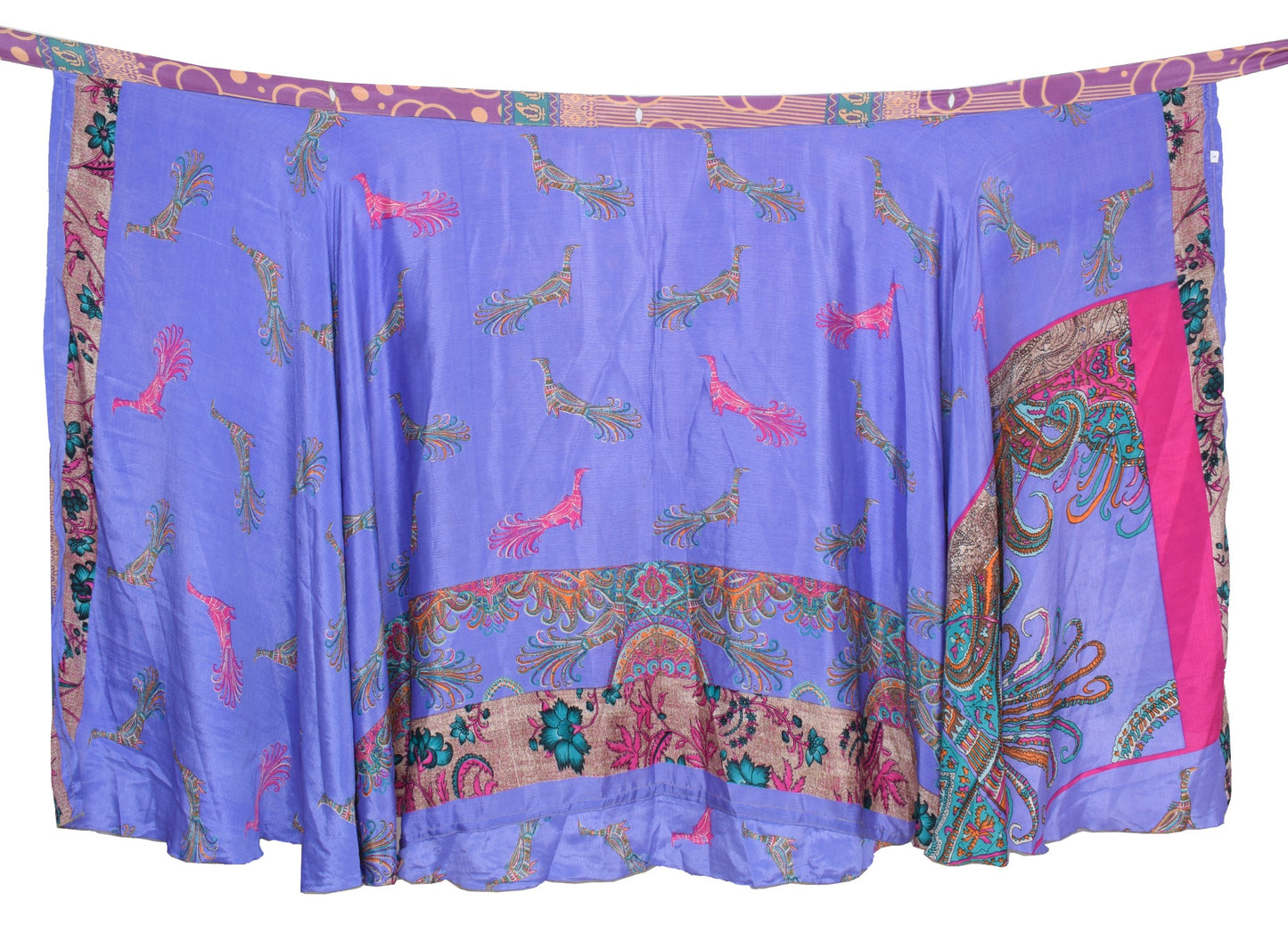 Sushila Vintage Art Silk Saree Magic Wrap Bird Printed Reversible Skirt Beach Dress