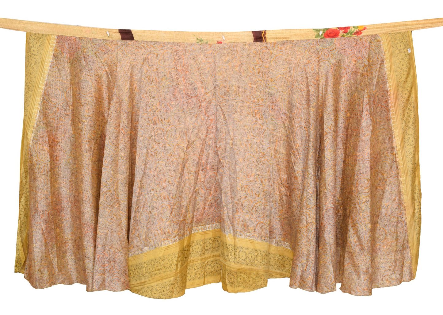 Sushila Vintage Gray Art Silk Saree Magic Wrap 2 Layer Reversible Skirt Beach Dress