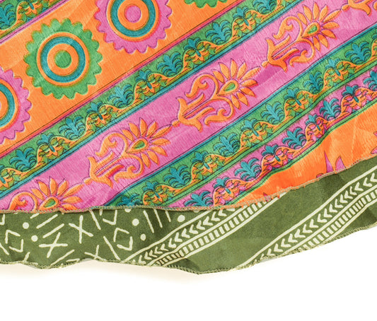 Sushila Vintage Multi-Color Saree Magic Wrap Art Silk Reversible Skirt Beach Dress