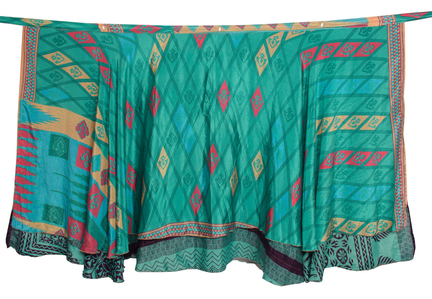 Sushila Vintage Teal Green Saree Magic Wrap Reversible Art Silk Skirt Beach Dress
