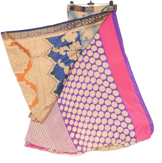 Sushila Vintage Art Silk Saree Magic Wrap Reversible Skirt Multi-Color Beach Dress