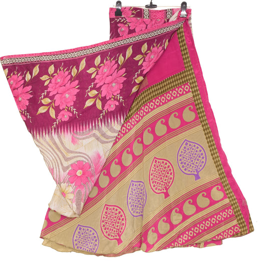 Sushila Vintage Pink Saree Magic Wrap Reversible Skirt Art Silk Beach Dress Hippie