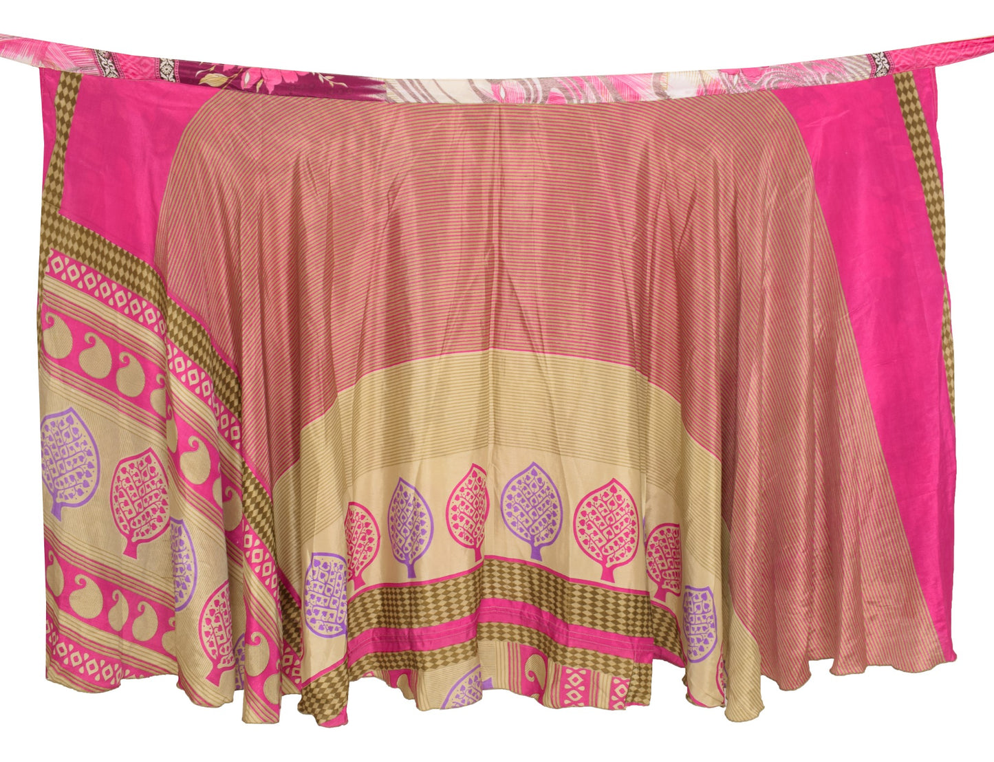 Sushila Vintage Pink Saree Magic Wrap Reversible Skirt Art Silk Beach Dress Hippie