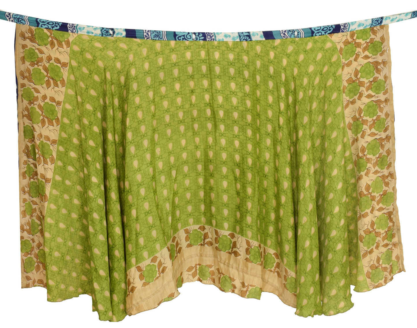Sushila Vintage Floral Saree Magic Wrap Reversible Skirt Art Silk Green Beach Dress