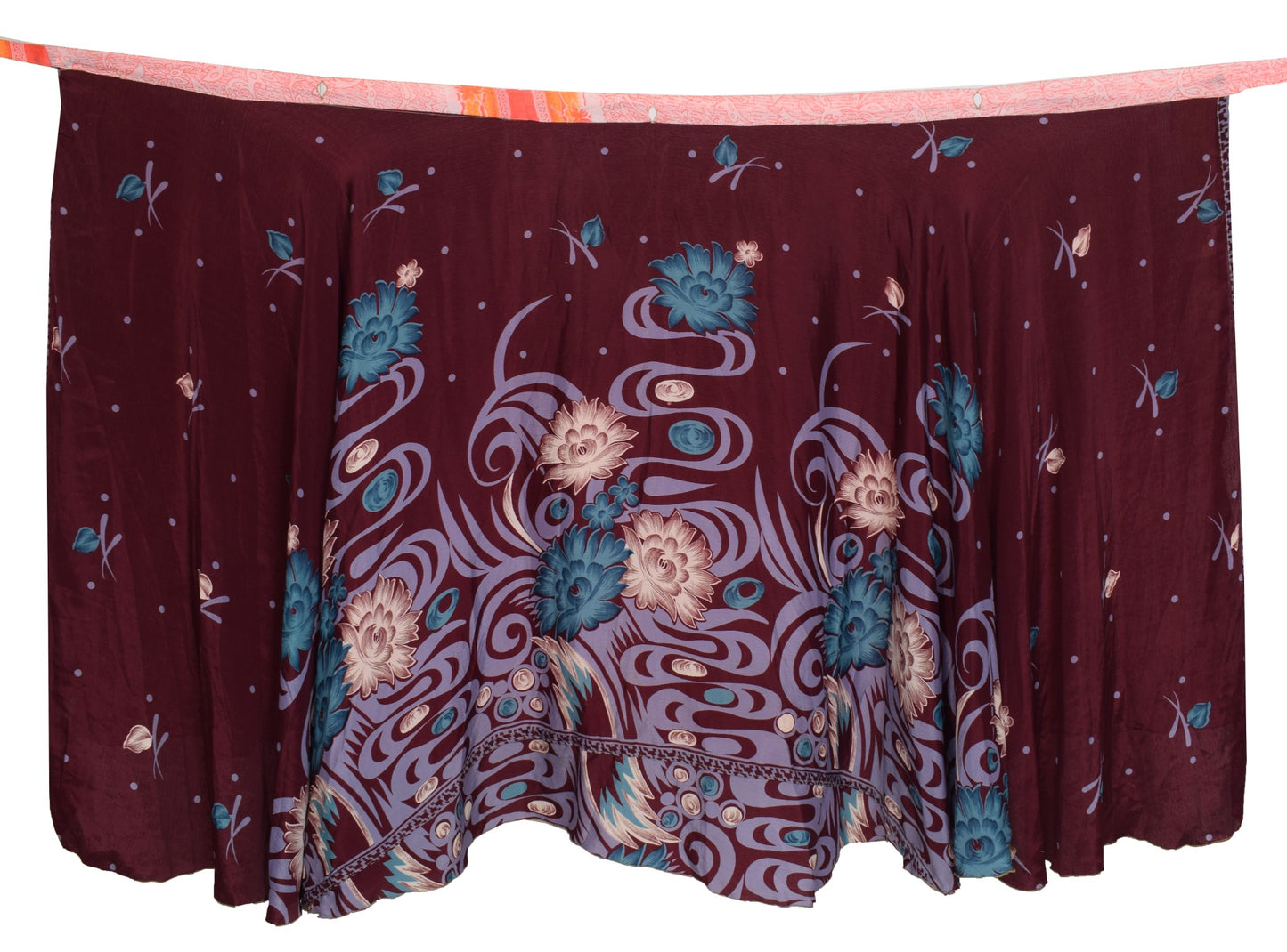Sushila Vintage Dark Maroon Saree Magic Wrap Reversible Art Silk Skirt Beach Dress