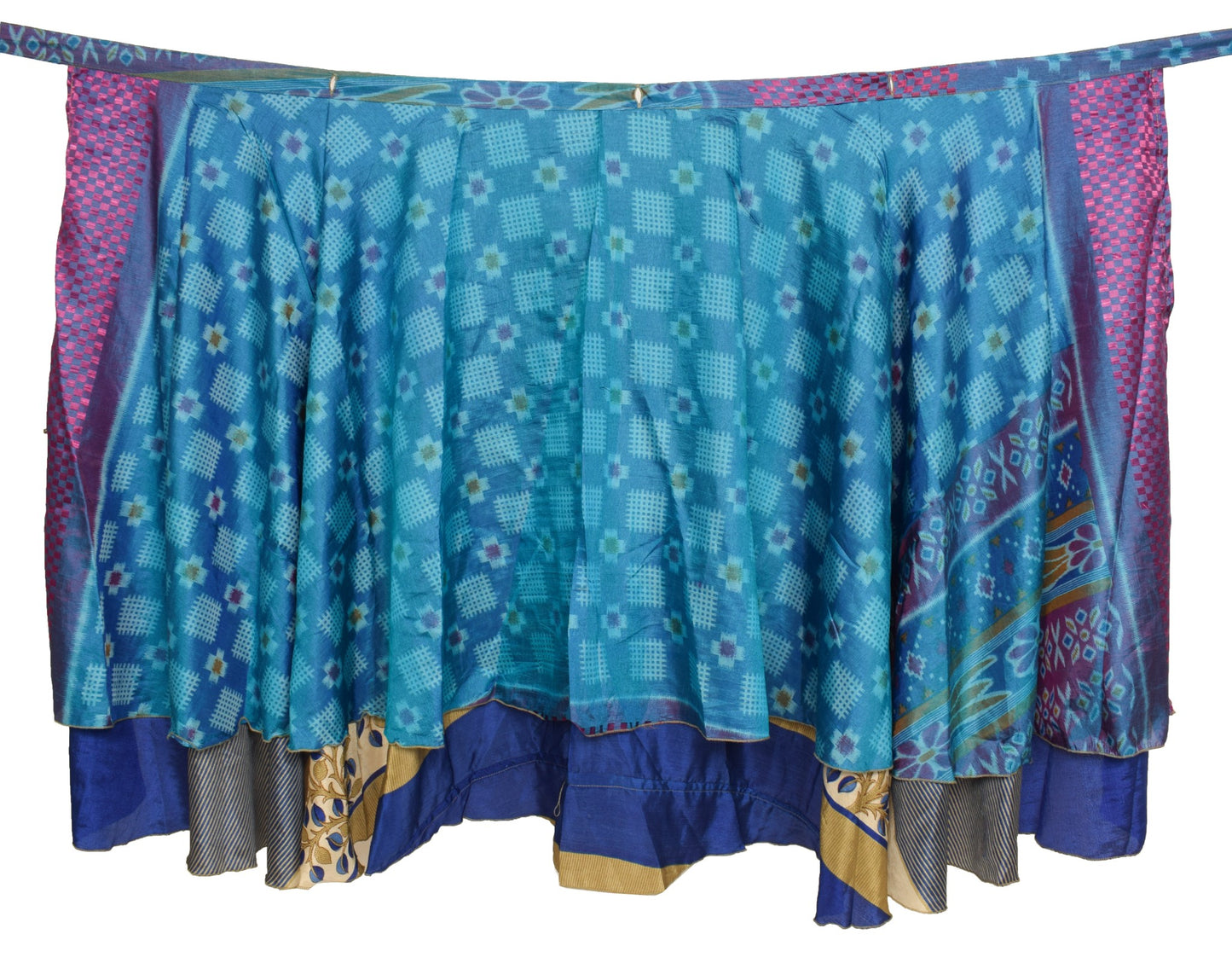 Sushila Vintage Blue Silk Saree Magic Wrap Reversible Skirt Beach Dress Hippie