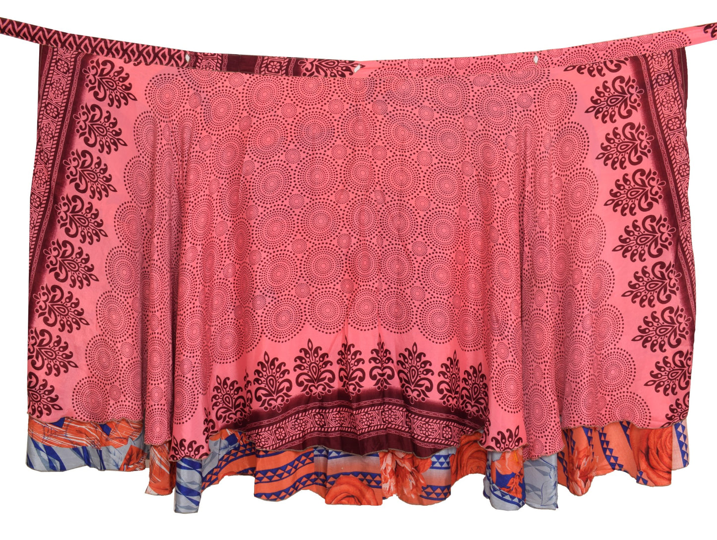 Sushila Vintage Art Silk Saree Magic Wrap Reversible Skirt Floral Beach Dress