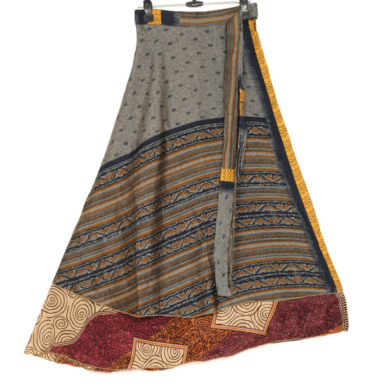 Sushila Vintage Light Brown Silk Saree Magic Wrap Reversible Skirt Beach Dress