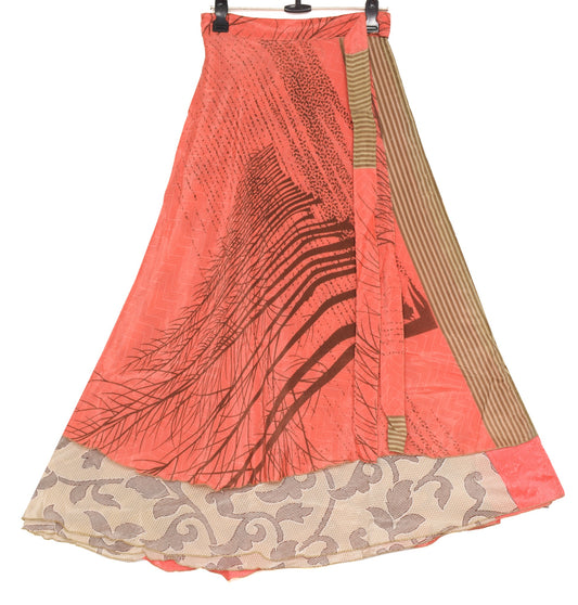 Sushila Vintage Art Silk Saree Floral Magic Wrap Reversible Skirt Beach Dress