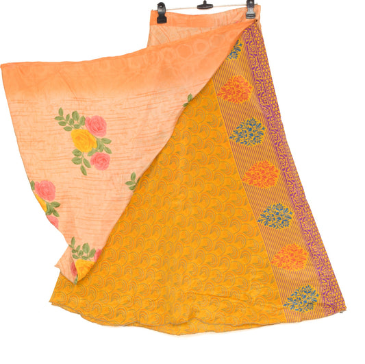 Sushila Vintage Floral Saree Magic Wrap Reversible Orange Art Silk Skirt Beach Dress