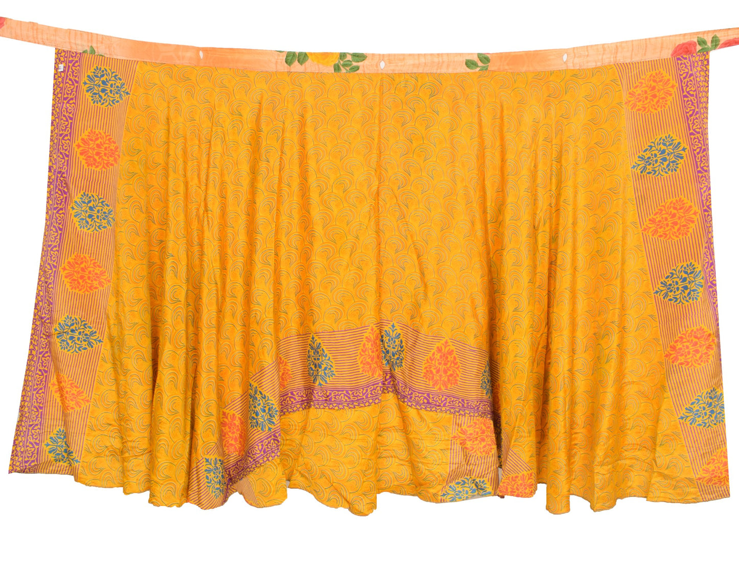 Sushila Vintage Floral Saree Magic Wrap Reversible Orange Art Silk Skirt Beach Dress