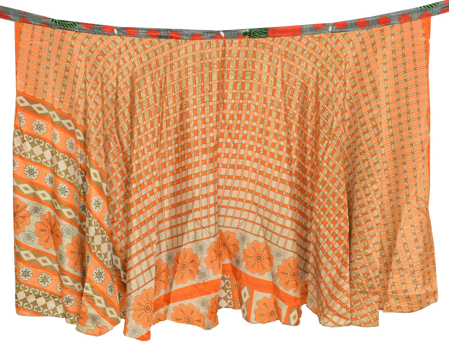 Sushila Vintage Gray Saree Magic Wrap Reversible Skirt Art Silk Beach Dress Hippie