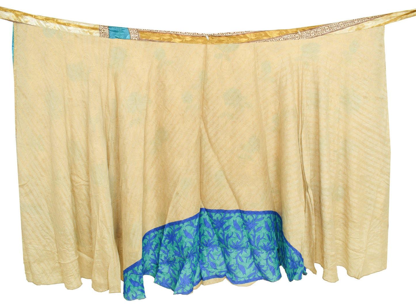 Sushila Vintage Floral Cream Silk Saree Magic Wrap Reversible Skirt Beach Dress