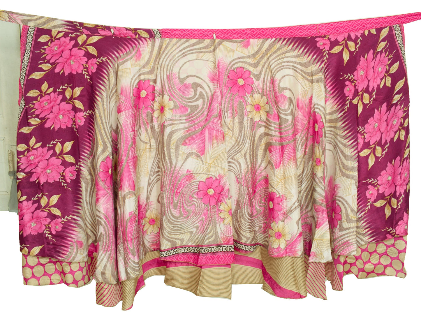 Sushila Vintage Art Silk Saree Magic Wrap Reversible Skirt Beach Dress Hippie