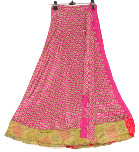 Sushila Vintage Magenta Saree Magic Wrap Reversible Skirt Art Silk Beach Dress Boho