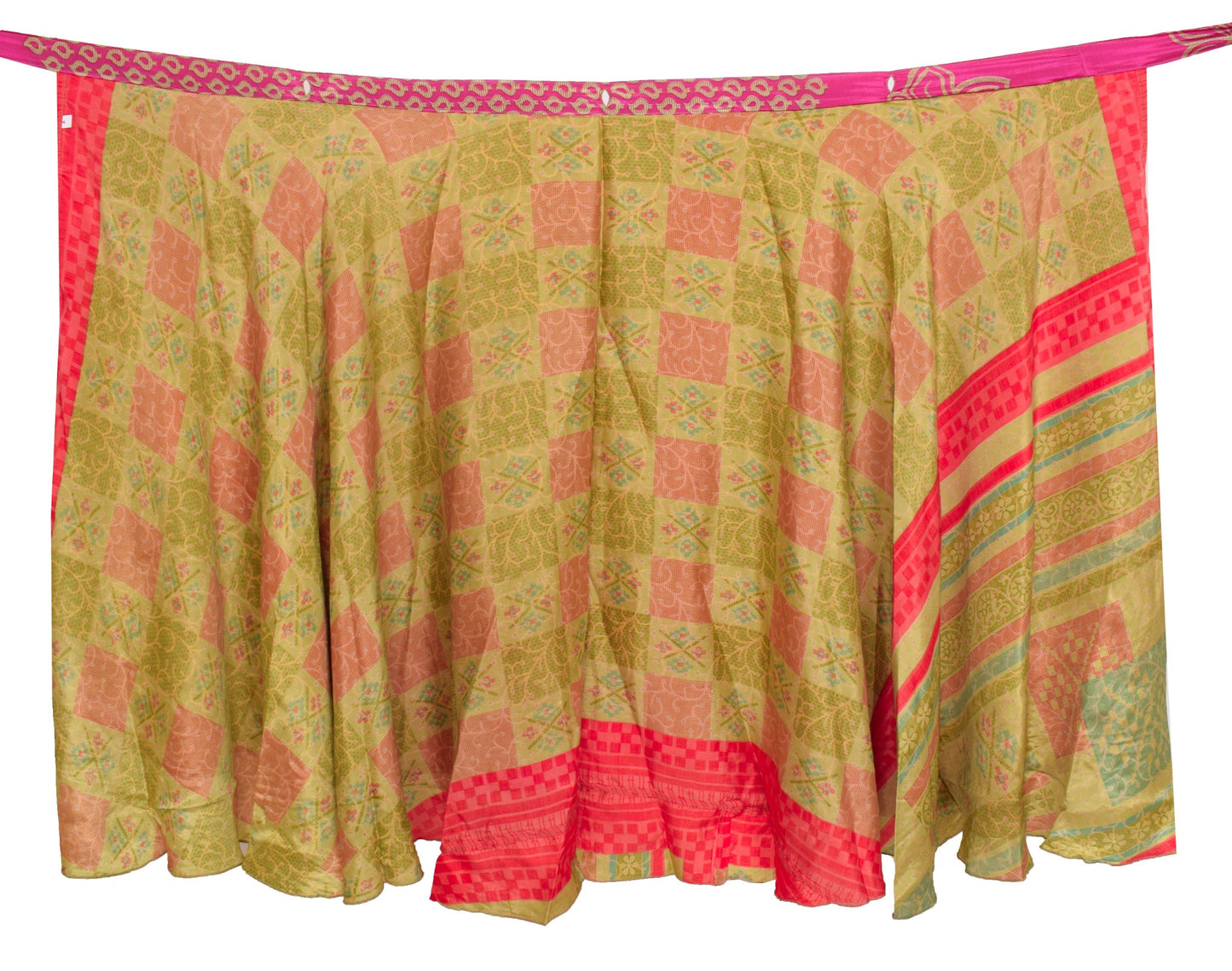 Sushila Vintage Magenta Saree Magic Wrap Reversible Skirt Art Silk Beach Dress Boho