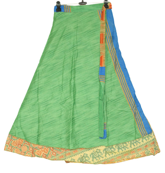 Sushila Vintage Art Silk Saree Magic Wrap Multi-Color Reversible Skirt Beach Dress