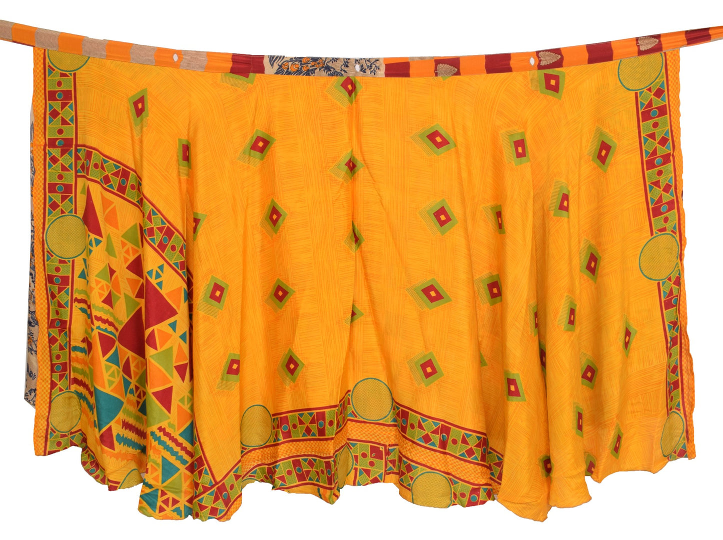 Sushila Vintage Yellow Art Silk Saree Magic Wrap Reversible Skirt Beach Dress