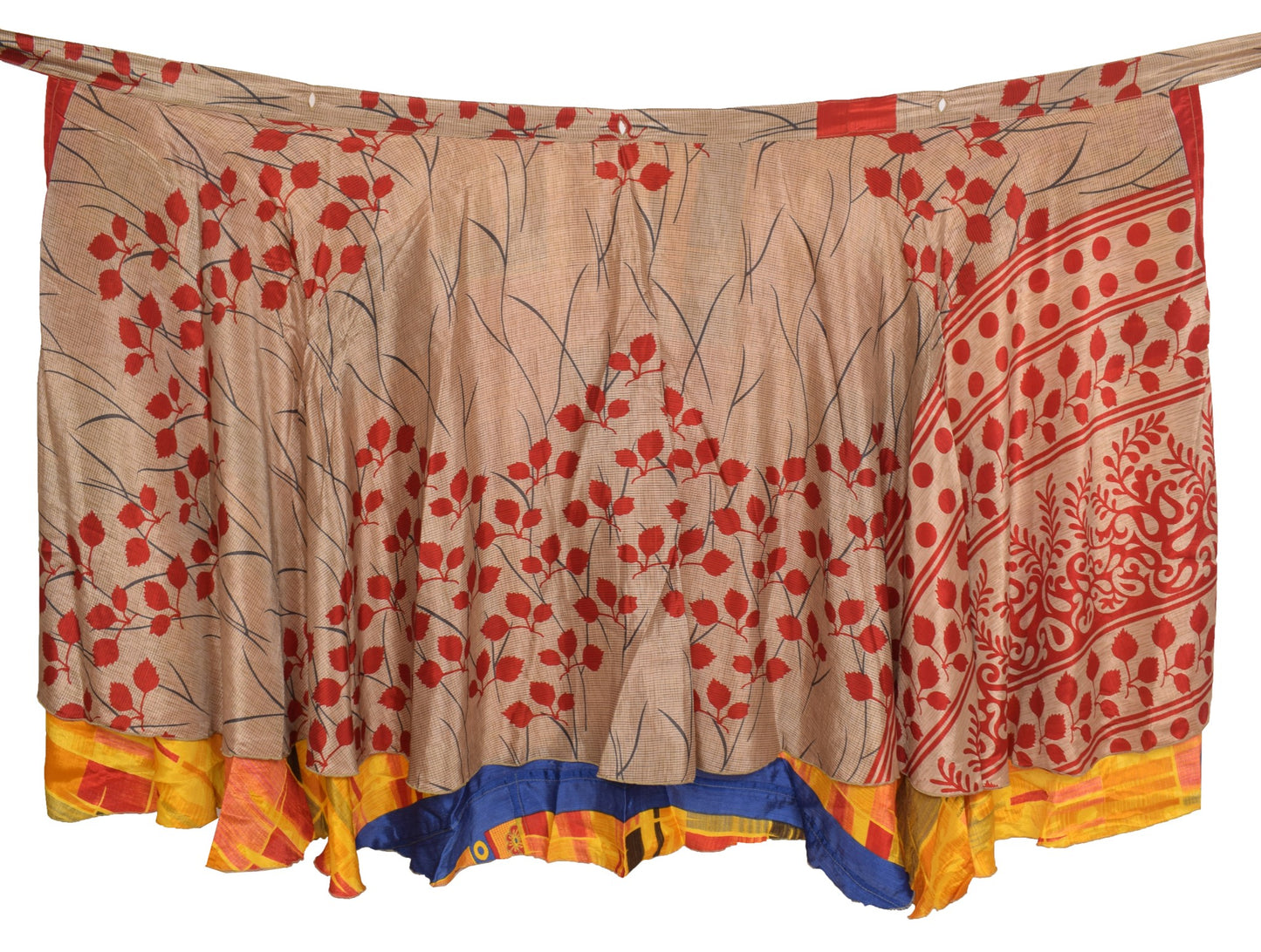 Sushila Vintage Yellow Saree Magic Wrap Reversible Skirt Beach Art Silk Dress Hippie