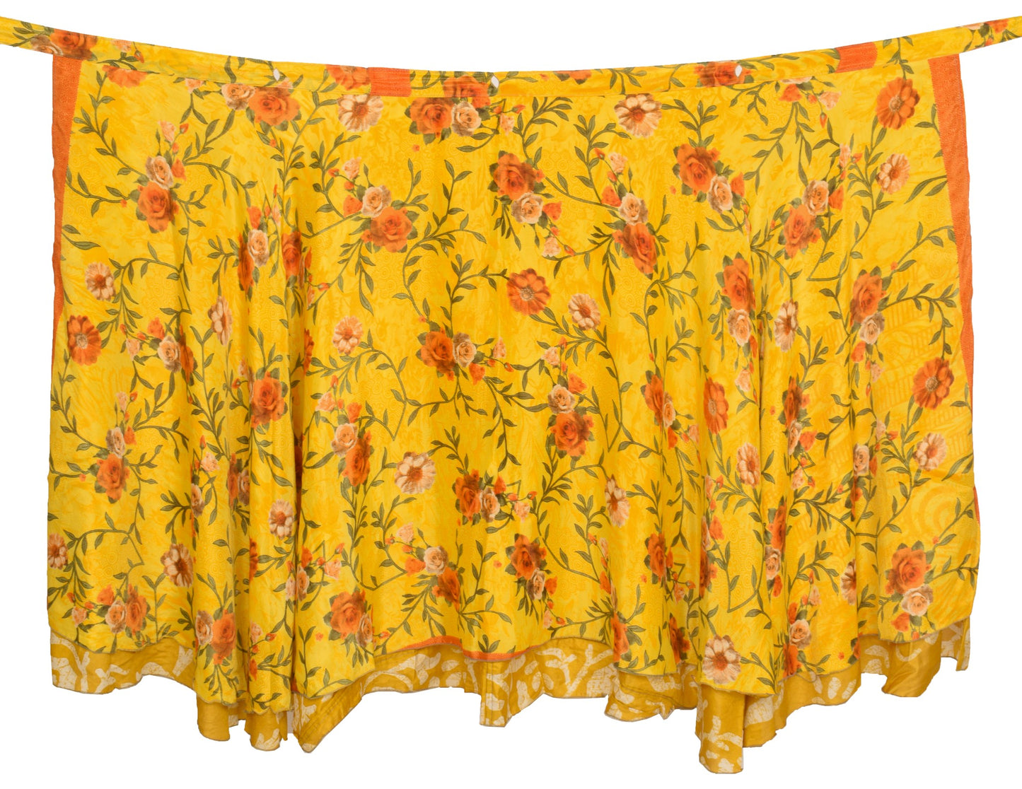 Sushila Vintage Mustard Saree Magic Wrap Reversible Skirt Art Silk Beach Dress Boho