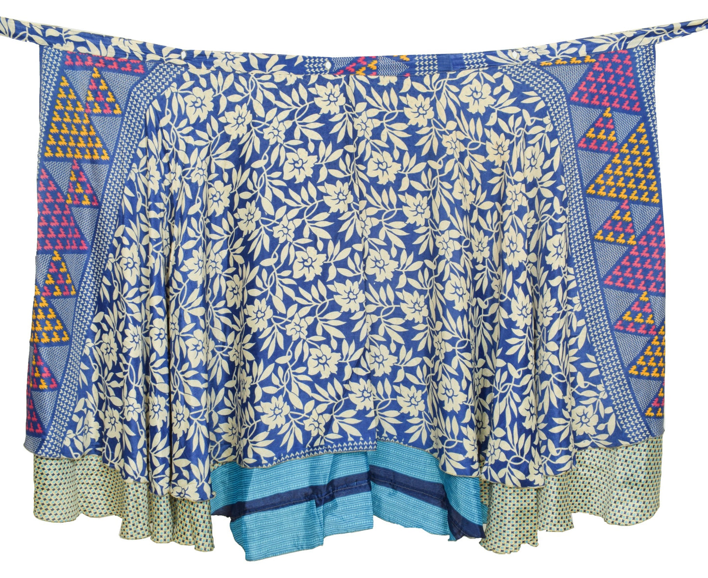 Sushila Vintage Blue Art Silk Saree Magic Wrap Reversible Skirt Dot Beach Dress