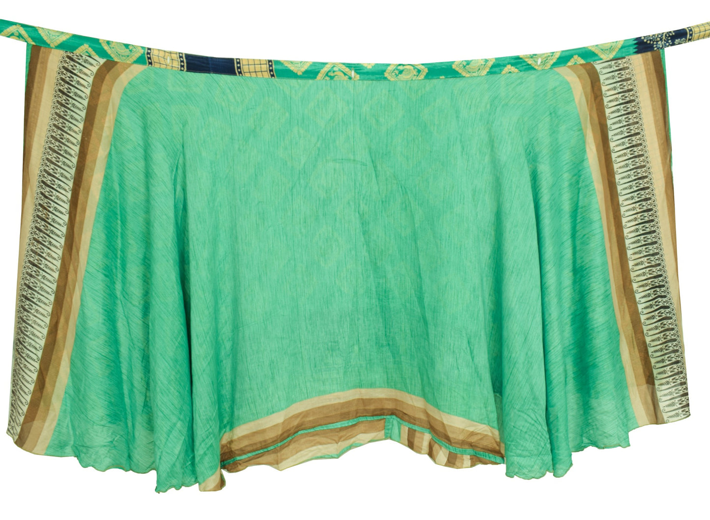 Sushila Vintage Aqua Green Saree Magic Wrap Reversible Art Silk Skirt Beach Dress