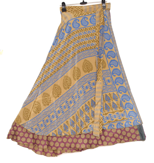 Sushila Vintage Mauve Art Silk Saree Magic Wrap Reversible Skirt Beach Dress Hippie