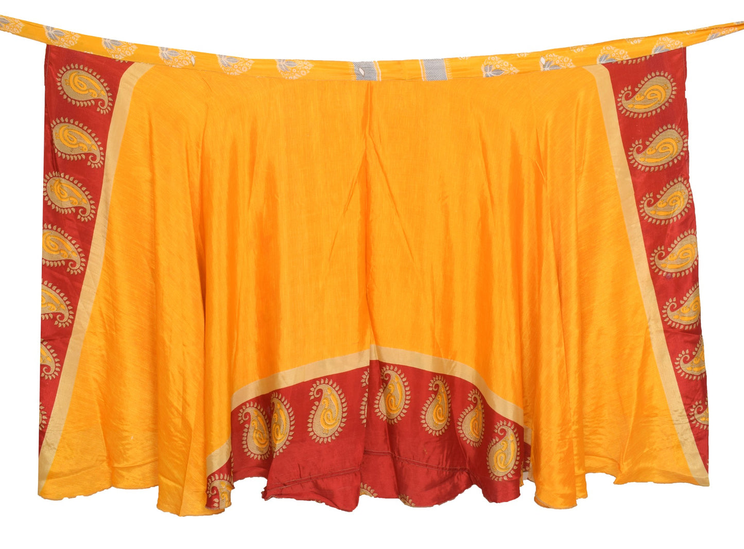 Sushila Vintage Yellow Saree Magic Wrap Reversible Skirt Art Silk Beach Dress Boho
