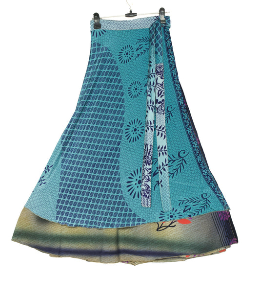 Sushila Vintage Floral Saree Magic Wrap Reversible Skirt Art Silk Boho Beach Dress