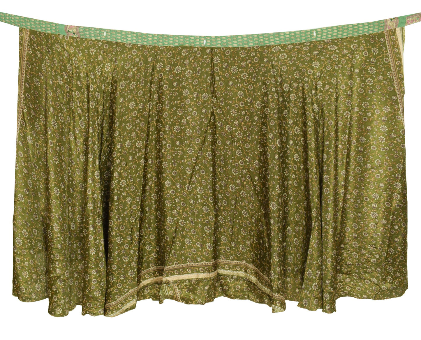 Sushila Vintage Henna Green Saree Magic Wrap Reversible Art Silk Skirt Beach Dress