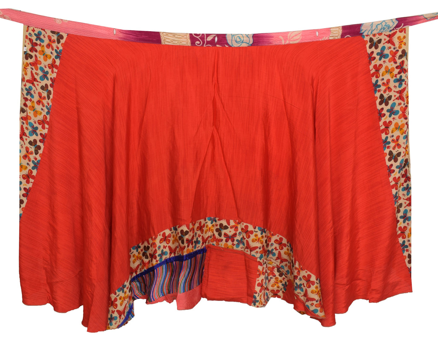 Sushila Vintage Handmade Red Saree Magic Wrap Reversible Skirt Art Silk Beach Dress