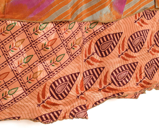 Sushila Vintage Art Silk Saree Magic Wrap Floral Peach Reversible Skirt Beach Dress