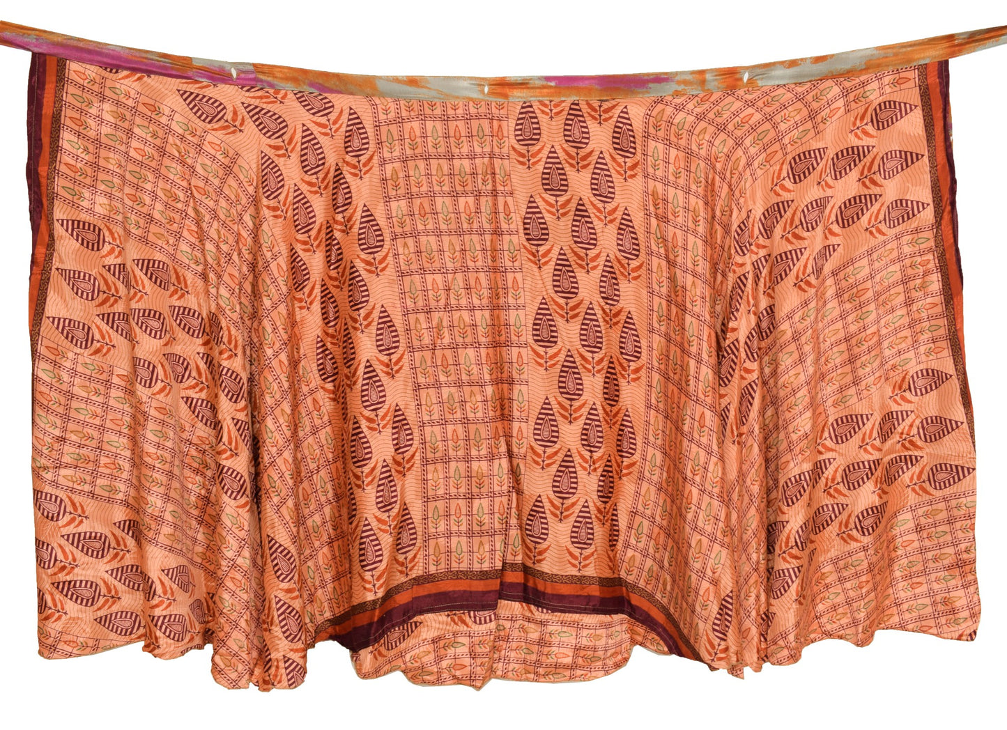 Sushila Vintage Art Silk Saree Magic Wrap Floral Peach Reversible Skirt Beach Dress