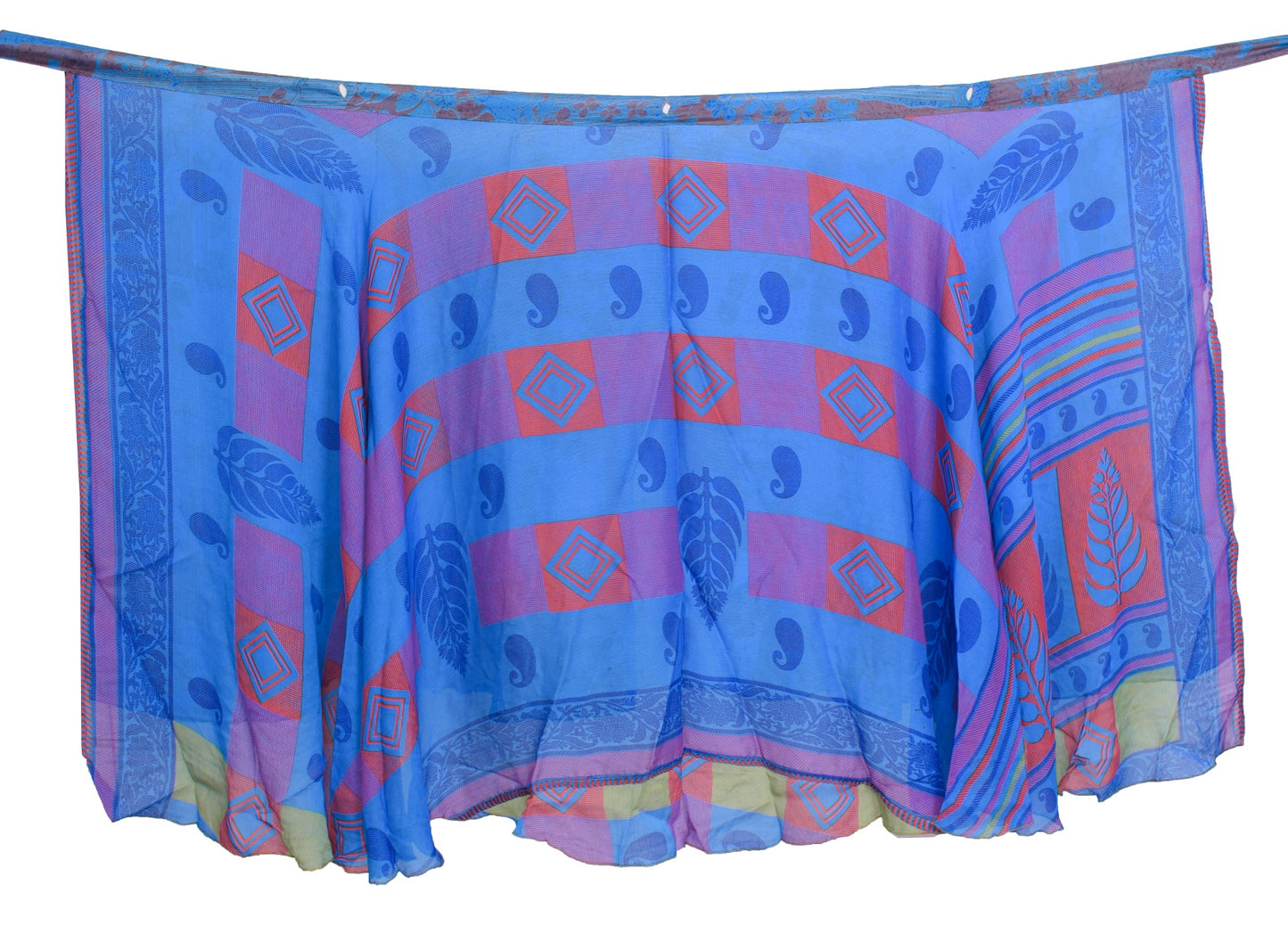 Sushila Vintage Art Silk Saree Magic Wrap Reversible Skirt Handmade Blue Beach Dress