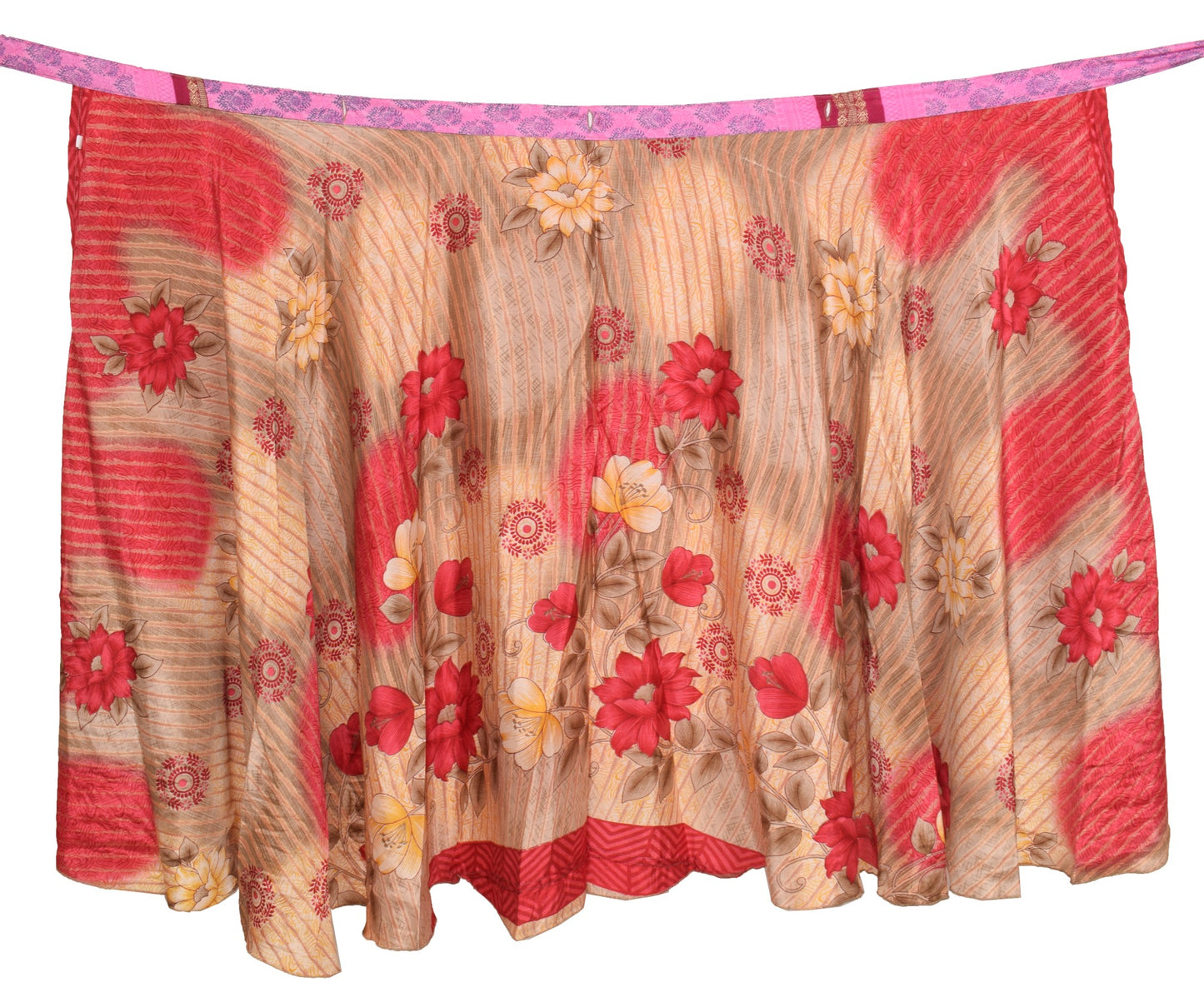 Sushila Vintage Handmade Saree Magic Wrap Reversible Skirt Art Silk Beach Dress Pink