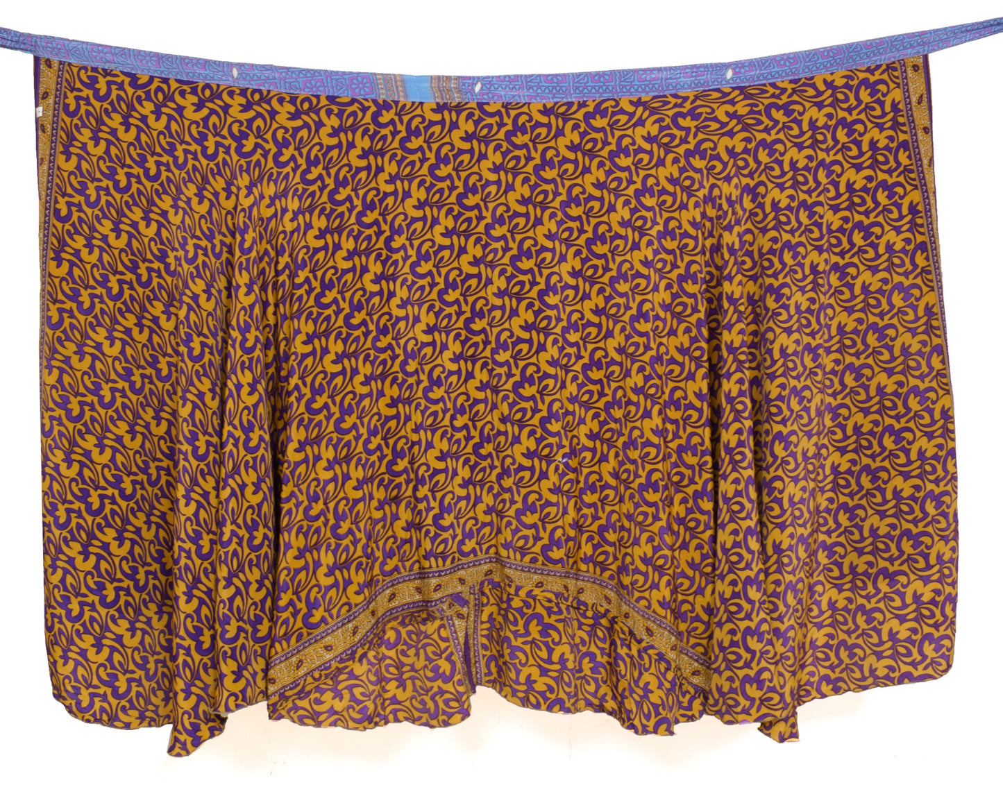 Sushila Vintage Art Silk Saree Magic Wrap Reversible Skirt Mustard Beach Dress Boho